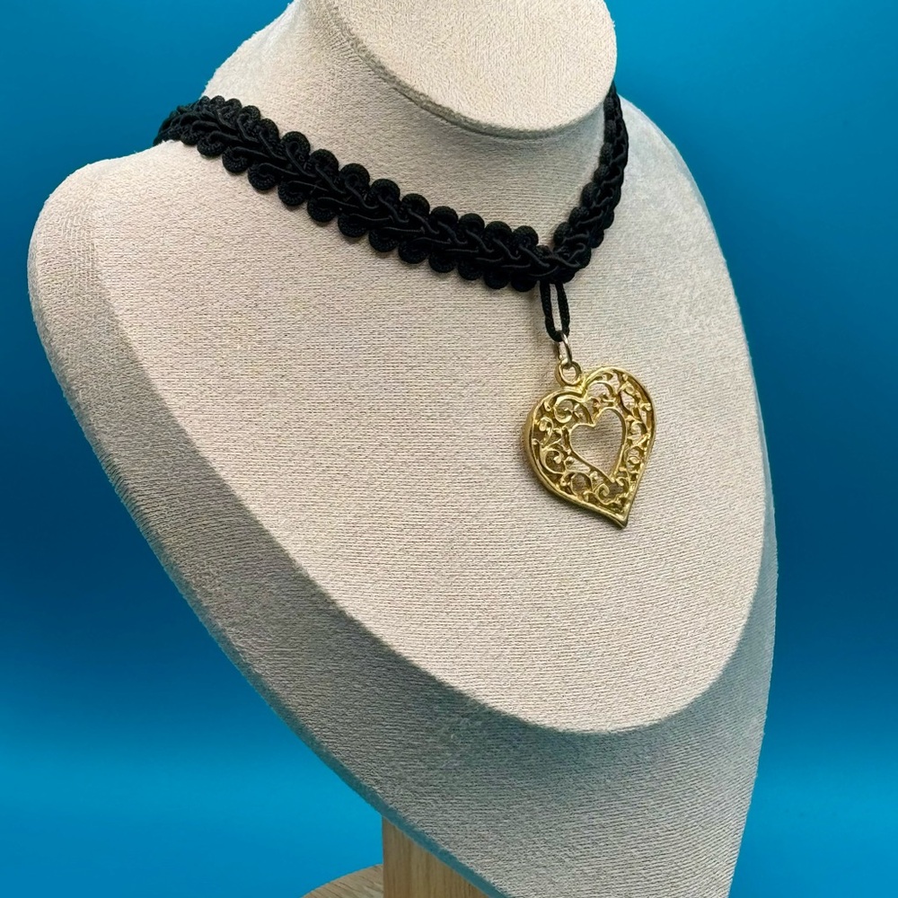 Black Choker Gold Plated Heart Pendant